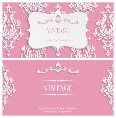 Vector Pink 3d Vintage Invitation Template with Floral Damask Pattern