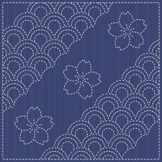 Traditional Japanese Embroidery Ornament with fish scales Endless floral pattern