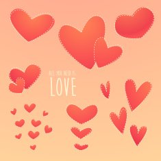Romantic Set Beautiful Hearts Vector Illustration