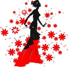 Silhouette of woman in a long dress N2