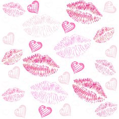 Kiss lips hearts vector pattern background