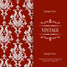 Vector Red 3d Vintage Invitation Card with Floral Damask Pattern N3