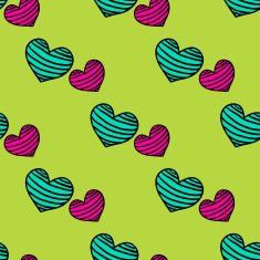 Seamless striped pattern with hearts on a light green background