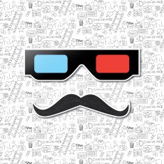 Hipster mustache and cinema glasses vector background