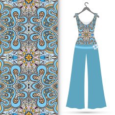 Fashion seamless geometric pattern women's blouse and trousers on