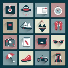 Retro traveler flat icon collection Vector sign