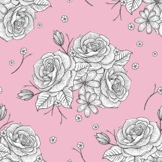 retro seamless hand drawn rose pattern N4