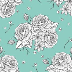 retro seamless hand drawn rose pattern N6