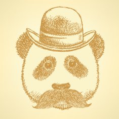 Sketch panda in hat with mustache vector background