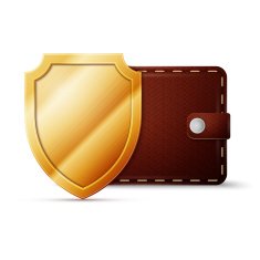 Brown Leather Wallet with shield Money protection concept