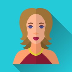 Flat style square shaped female character icon with shadow N14