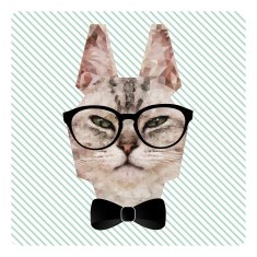 Polygonal Portrait of Hipster Cat in Glasses and Bow Tie