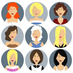 Flat womens glamor icon set