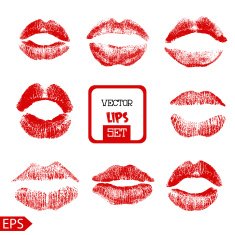 Print of pink lips set Vector illustration on a white