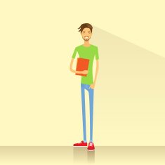 Young Man Student Hold Books Casual Clothes N2