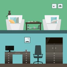 illustration with men's room interior isolated on stylish cover