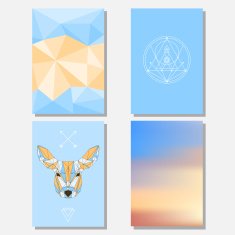 Bright blue and beige set with geometric deer polygonal background