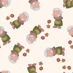 family grandmother character cartoon seamless pattern background N10