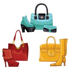 Fashionable colored womens boots shoes handbags