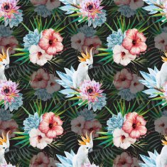 Watercolor pattern with parrot and flowers N4