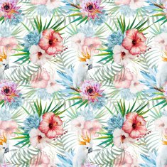 Watercolor pattern with parrot and flowers N5