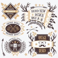 Stylish vintage badges labels and ribbons set 7