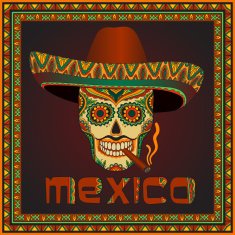 Traditional mexican scull with sombrero N2