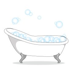 Vector of bathtub with soap bubble on a white background