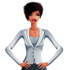 Bright drawing of a gorgeous brunette sexy mulatto business lady