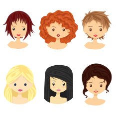 Set of girls with different types hairstyles and faces