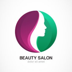 Woman's face in circle shape Girl vector logo