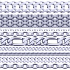 Assorted silver chains on white