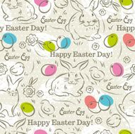 Pattern with rabbits easter eggs flowers and chicks N2