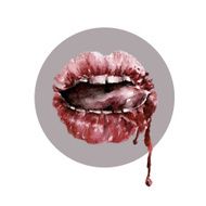 Isolated background with red lips Watercolor illustration N3