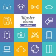 Set of flat outlined hipster icons