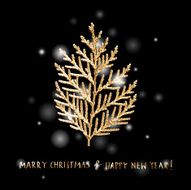 Gold Christmas tree twig with snowflakes - Vector Illustration