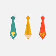 Neck tie icon set light bulb pencil wheel Idea Flat