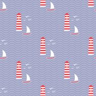 Navy pattern sailboat lighthouse seagull