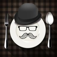 Vector Hipster style on white plate with spoon and fork N2