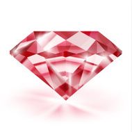 Realistic transparent ruby on white background with reflection