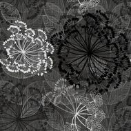 Monochrome seamless pattern of abstract flowers Hand-drawn floral background N6
