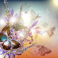 Artistic floral background with flowers and butterflies