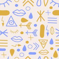 Hipster Symbols in Blue and Gold Colors