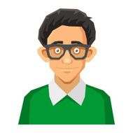 Cartoon Style Portrait of Nerd with Glasses and Green Pullover