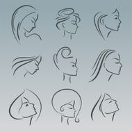 Girls portrait - vector silhouette icon monochrome