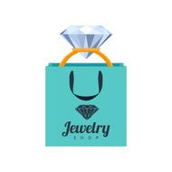 Golden ring with diamond in gift bag illustration