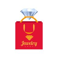 Golden ring with diamond in gift bag illustration N2