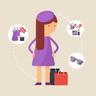 Shopping concept - cosmetics and clothing vector illustration