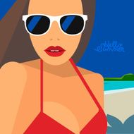 Hello Summer beautiful woman in bikini and sunglasses