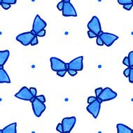 Sky blue vector seamless pattern with bow Watercolor graphical texture